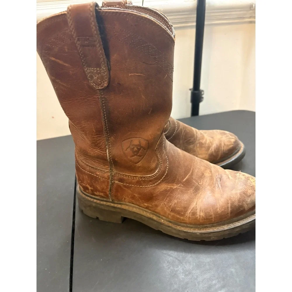 Ariat Sierra Mens Brown Leather Work Boots Round Toe ATS 10004986 Size 6.5 EE